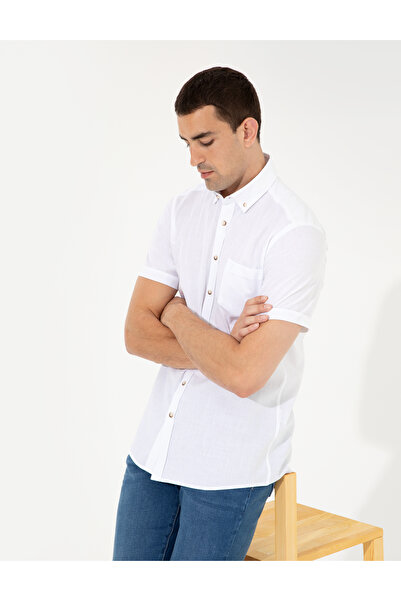 Pierre Cardin White Regular Fit Short Sleeve Shirt 50249763-Vr013