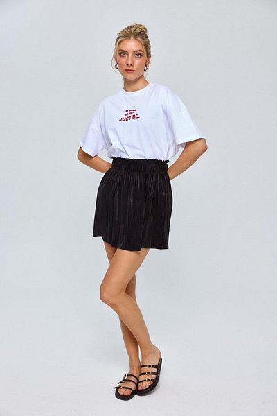 Tuba Butik White Printed Short Sleeve Crew Neck Women's T-Shirt