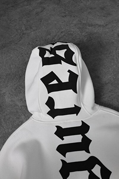 Slatra Ανδρικές λευκές φιγούρες με ανάγλυφη στάμπα με κουκούλα oversize φούτερ