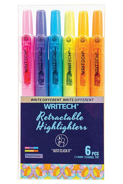 Writech W-805S Highlighter Push Pen Pastel - 6 Colors, Set of 6