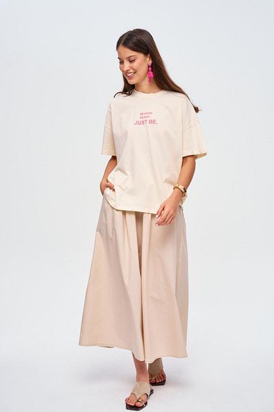 Tuba Butik Γυναικείο T-Shirt με κοντό κρεμ μανίκι Crew Neck - εμπριμέ