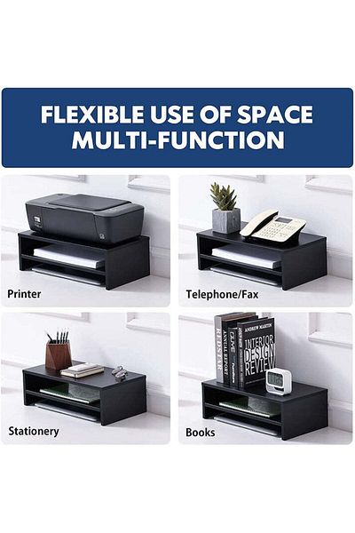 Modern home Compact Monitor Stand Riser with Storage Shelf - Ergonomic Desk Organizer - Black
