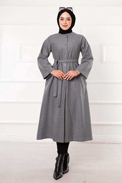 EBRUTESETTÜR Belted Buttoned Cashmere Coat with Mobile Belt