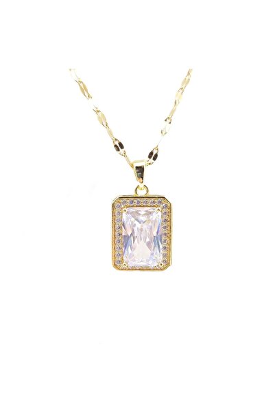 Güler Yüzlü Silver Steel Baguette Rhinestone Gold NECKLACE