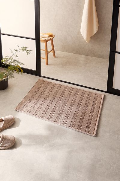 Ocean Home Textile Χαλάκι μπάνιου που πλένεται βαμβακερό μπεζ μοτίβο γραμμής 60x90