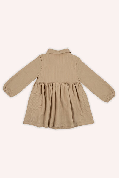 Panço Kız Bebek Düğmeli Bej Elbise