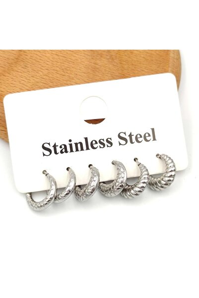 Güler Yüzlü Silver 6-PIECE STEEL SCREW HOOP EARRING SET 1 CM