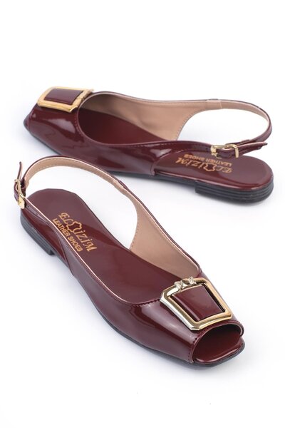 ShoeTek Miciela Femei - Balerini din piele lacuita bordeaux, catarama patrata...