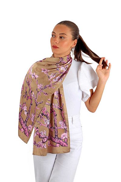Bursa İpek Dark Mustard Almond Flower Silky Scarf