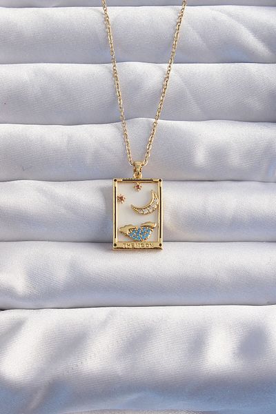 Skygo Gold Colored 316l Tarot Necklace - Blue Zircon Stone, Chain Detail - Tj-bko8980