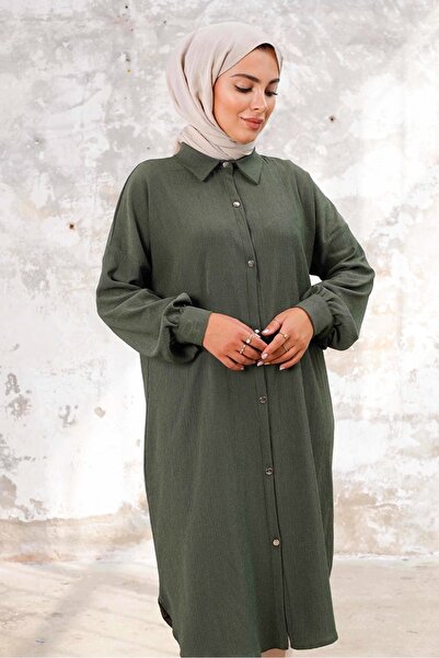 Bestenur Khaki Lisa Buttoned Tunic 1249