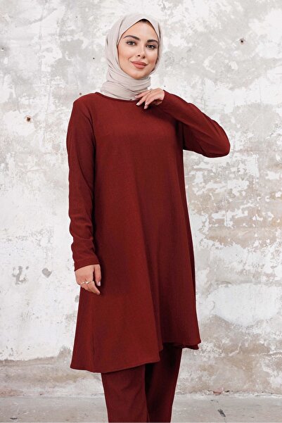 Bestenur Seyal Tunic Trousers Wrap Suit 1252 - Claret Red