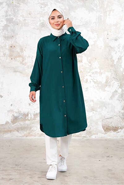 Bestenur Lisa Long Button Tunic 1249 - Σμαραγδένιο Πράσινο