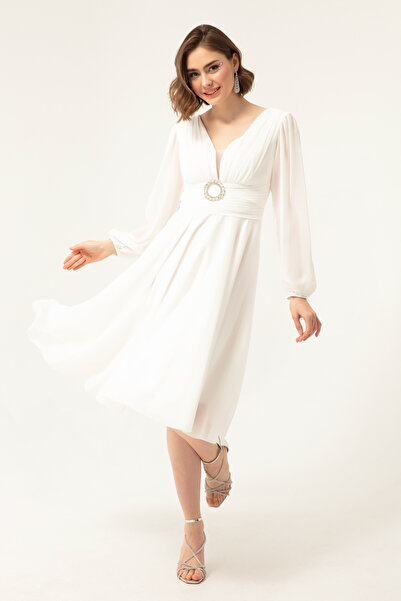 Lafaba Dámské večerní šaty s bílým kamenným páskem