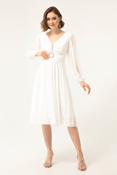 Lafaba Dámské večerní šaty s bílým kamenným páskem