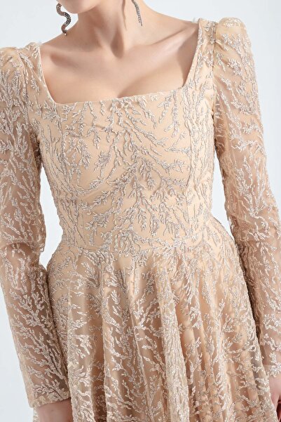 Lafaba Glitzerndes Abendkleid für Damen in Gold mit quadratischem Kragen