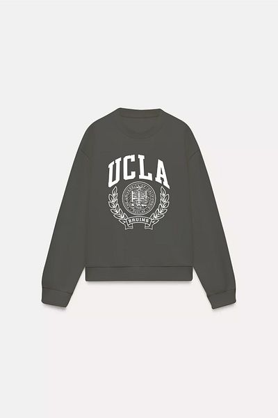 The Champ Clothing Ucla Text Printed Crew Neck Fleece Εσωτερικό Oversize Cut Unisex καπνιστό φούτερ