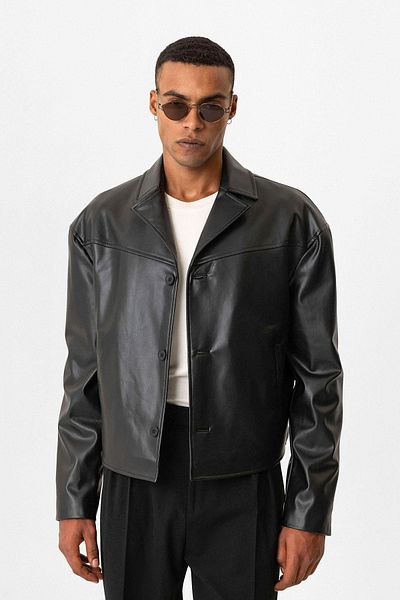 Antioch Black Faux Leather Crop Fit Men's Coat