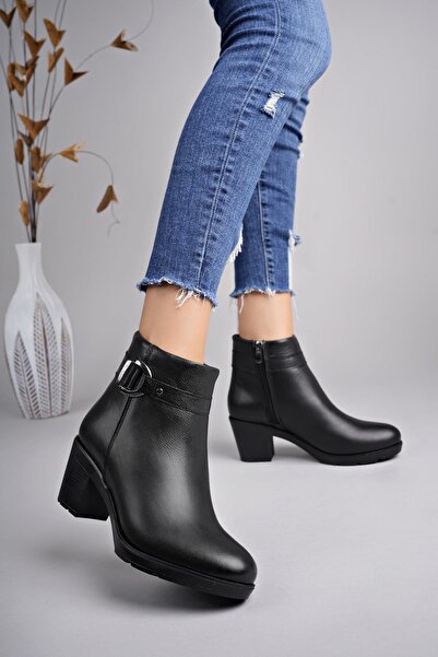 Diego Carlotti Hakiki Deri Kadın Günlük Klasik Topuklu Bot DC2620