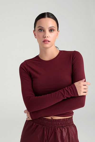 SHEISMONO Cotton Round Neck Blouse Claret Red