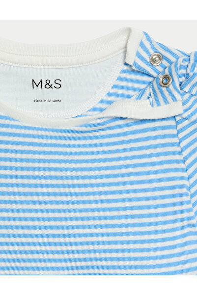 Marks & Spencer Saf Pamuklu Çizgili Kısa Kollu Elbise (0-3 Yaş)