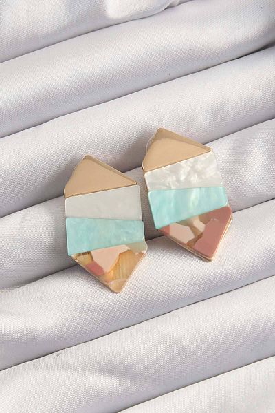 Skygo Brass Blue White Colorful Patterned Geometric Earrings - Tj-Bkp9522
