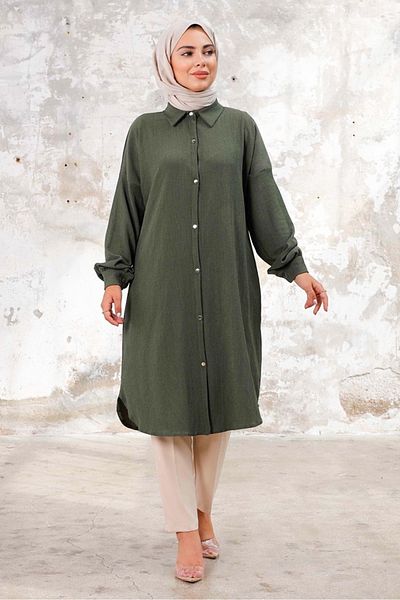 Bestenur Khaki Lisa Buttoned Tunic 1249
