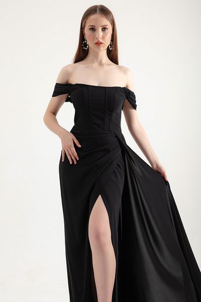 Lafaba Black Underwire Corseted Long Women's Evening Dress
