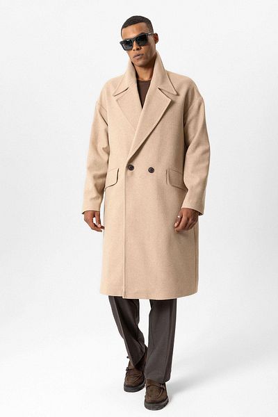 Antioch Beige Wool Blended Double Breasted Closure Men's Coat