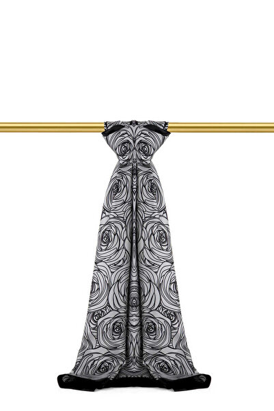 Bursa İpek Anthracite Rosa Pattern Twill Silk Shawl