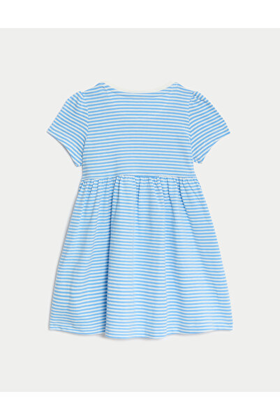 Marks & Spencer Saf Pamuklu Çizgili Kısa Kollu Elbise (0-3 Yaş)