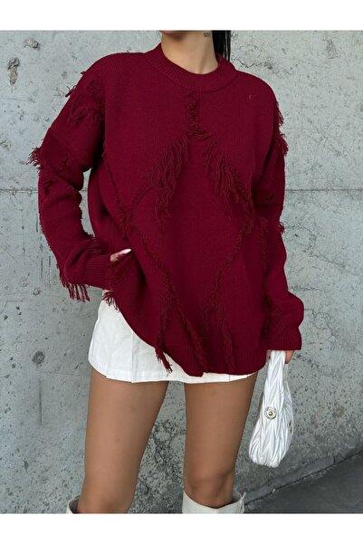 KENZA'A TRİKO Pulover oversize pentru damă, cu detaliu de frânghie