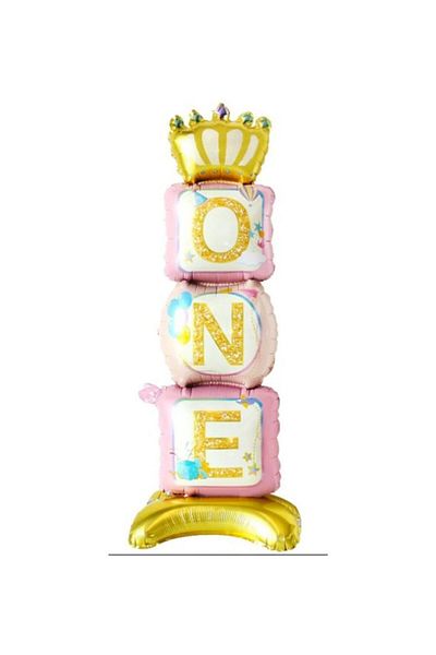 Paparti One Written Footed Foil Balloon Pink 1 Year Old Baby Girl Celebration Balloon