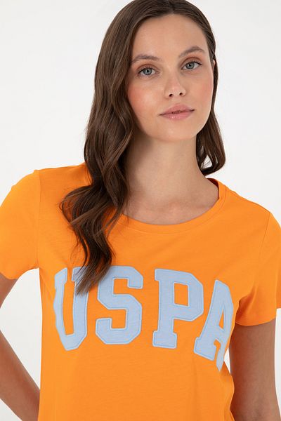 U.S. Polo Assn. Tricou de bază portocaliu cu decolteu pentru femei 50280036 -vr051