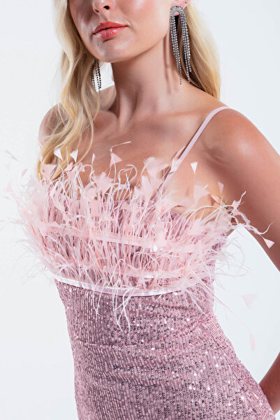 Lafaba Puderfarbenes Midi-Abendkleid für Damen