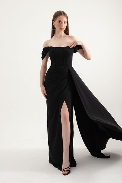 Lafaba Black Underwire Corseted Long Women's Evening Dress