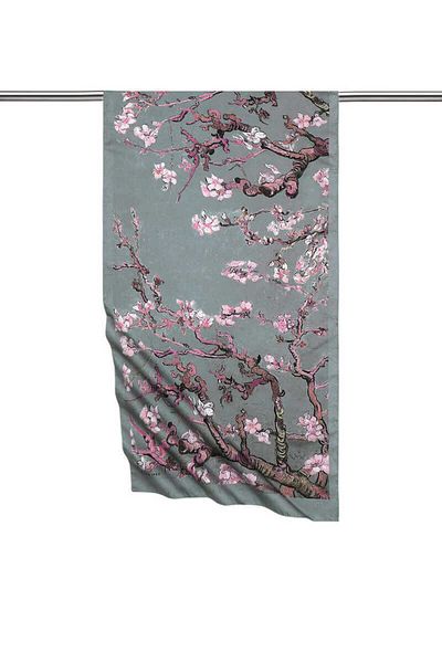 Bursa İpek Gray Almond Flower Silky Scarf