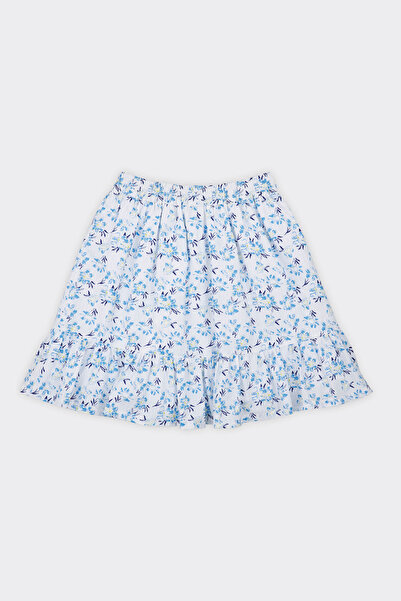 Panço Kız Çocuk Çiçek Desenli Volanlı Mavi Etek