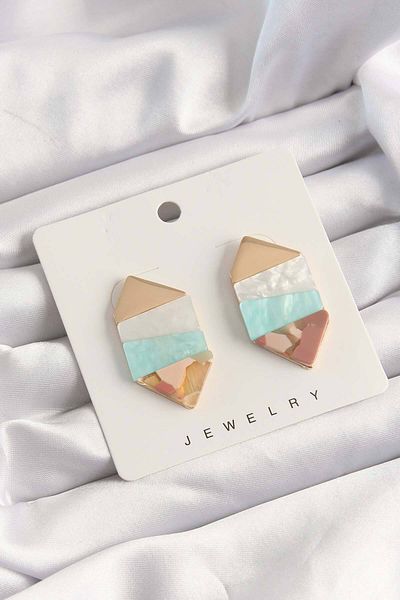 Skygo Brass Blue White Colorful Patterned Geometric Earrings - Tj-Bkp9522