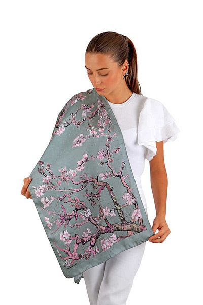 Bursa İpek Gray Almond Flower Silky Scarf