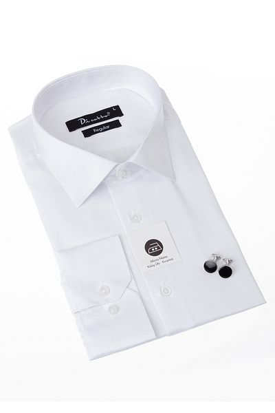Dicotto Ανδρικό πουκάμισο White Regular Fit Classic Cut Micro Fabric με μανικετόκουμπα - 190-1