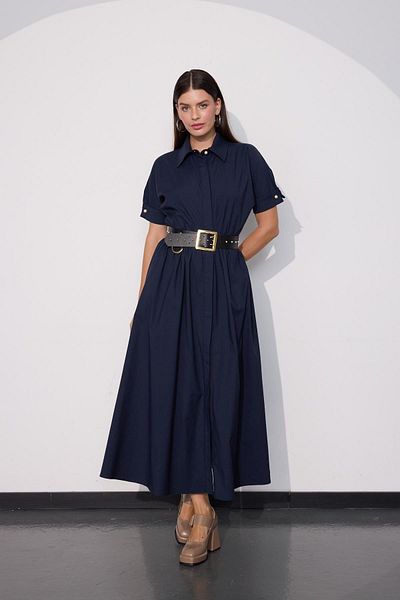NOK İSTANBUL Le Splash Belt Detailed Maxi Dress Navy Blue