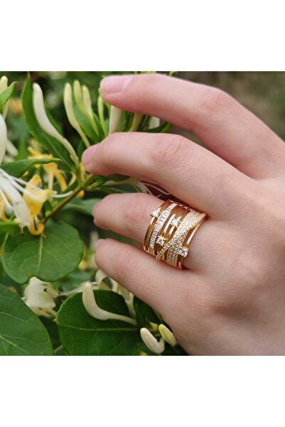 Güler Yüzlü Silver TREND SARMAL GÜMÜŞ YÜZÜK - ALTIN SARI - 16