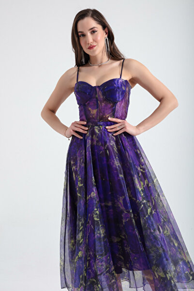 Lafaba Dámské večerní šaty z organzy ve fialovém designu
