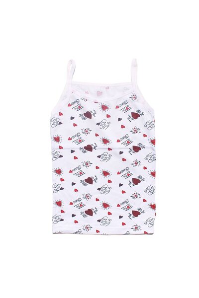 bebegen Girl's White Heart Patterned Rope Strap Tank Top
