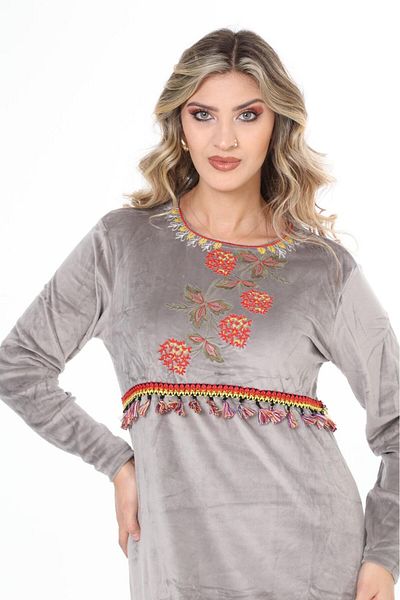 mervemoda ROCHIE DE Catifea DAMĂ Mânecă LUNGĂ