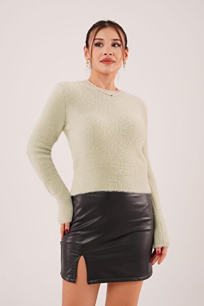 Hipo Trend Bradati mekani džemper okrugla kragna kaki boje