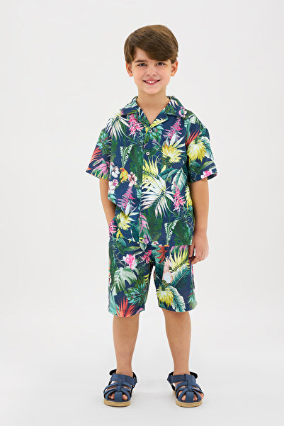 Panço Erkek Çocuk Desenli Lacivert Gömlek