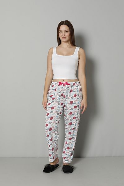 DONEX Cotton Thin Breathable Fabric Ribbon Waist Detailed Printed Women's Pajamas Bottom