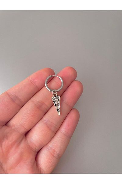 Jaida Moda Unisex Silver Gothic Triangle Steel Hoop Earrings